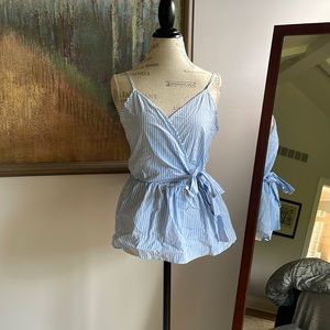 Size Large Moa Moa Striped Wrap Peplum Sleeveless Top